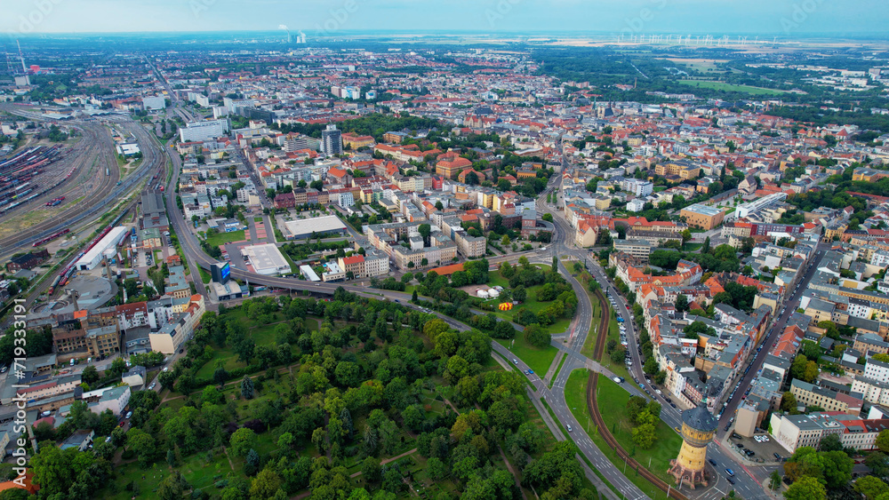Aerial view around the city Halle in Germany on a late spring day in the morning