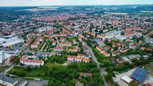 Aerial view of the city Naumburg in Germany on a sunny spring day