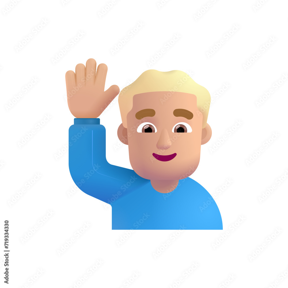 Man Raising Hand : Medium-Light Skin Tone Man Raising Hand : Medium-Light Skin Tone