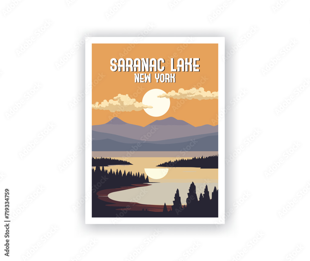 Saranac Lake, New York Illustration Art. Travel Poster Wall Art. Minimalist Vector art