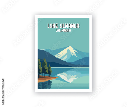 Lake Almanor, California Illustration Art. Travel Poster Wall Art. Minimalist Vector art