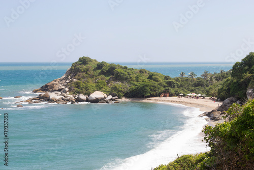 Beautiful scene of cañaveral beach located into tayrona national park on sunny day