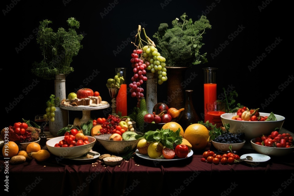 Dinner table decoration with verities food , Delicious holiday food on dinner table AI generated