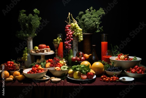 Dinner table decoration with verities food , Delicious holiday food on dinner table AI generated