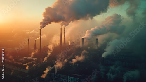 The concept of the problem of exhaust gas emissions into atmosphere by industrial enterprises. Photo shows a huge industrial plant and the amount of smoke and emissions generated during its operation.