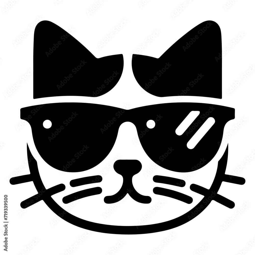 minimal a cat wearing sunglass vector icon, clipart, silhouette, black color minimal a cat wearing sunglass vector icon, clipart, silhouette, black color
