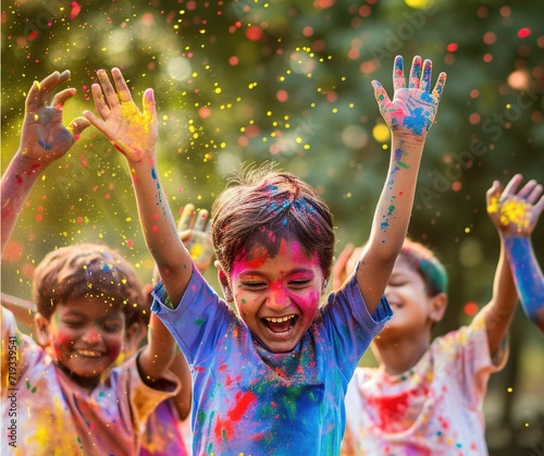 An Indian boy enjoying the celebrations of Holi.