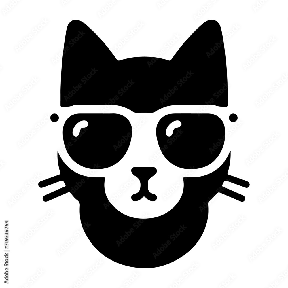 minimal a cat wearing sunglass vector icon, clipart, silhouette, black color