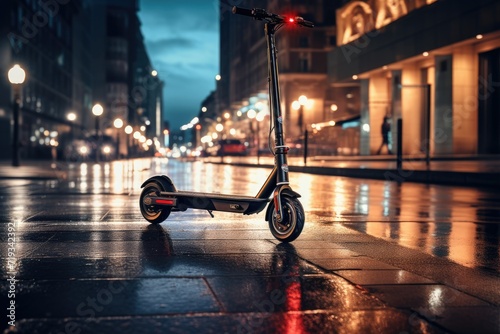 Electric scooter on a city night street, AI generated © Tanu