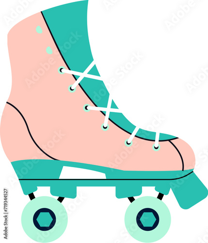 Vintage roller skates. Retro flat style. Isolated. Nostalgic roller skating culture. Sport shoe wear.