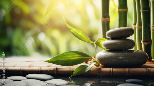 Concept of spa  Bamboo and stones in a wellness spa.