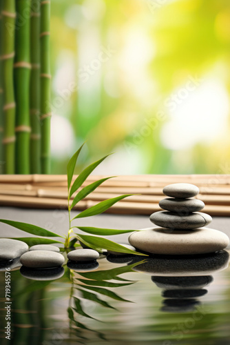 Concept of spa  Bamboo and stones in a wellness spa.