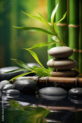 Concept of spa  Bamboo and stones in a wellness spa.