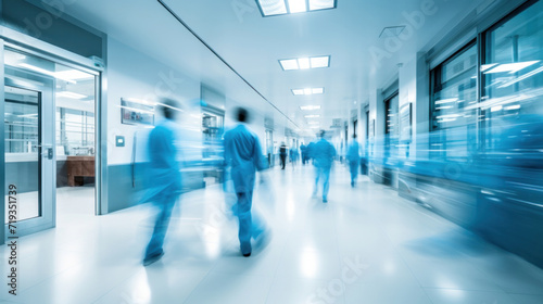 Long exposure blurred motion of medical doctors and nurses in a hospital.