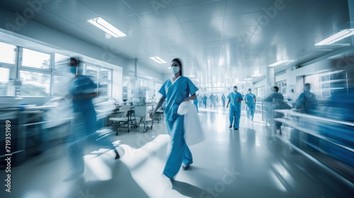 Long exposure blurred motion of medical doctors and nurses in a hospital. © Wararat