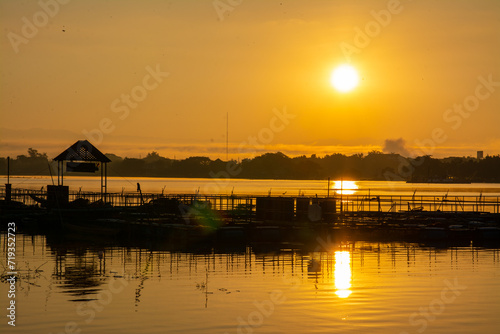 sunrise twilight at Kwan Payao, Payao Province in Thailand © Suwatchai