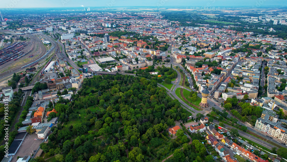 Aerial view around the city Halle an Der Saal in Germany on an early morning in spring