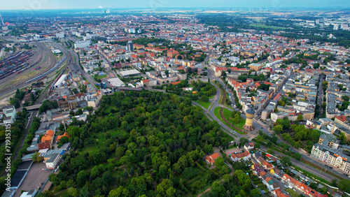 Aerial view around the city Halle an Der Saal in Germany on an early morning in spring