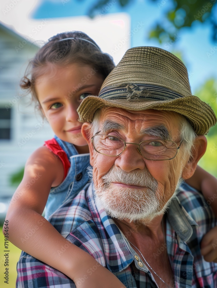 Elderly Man and Children Enjoying Outdoors