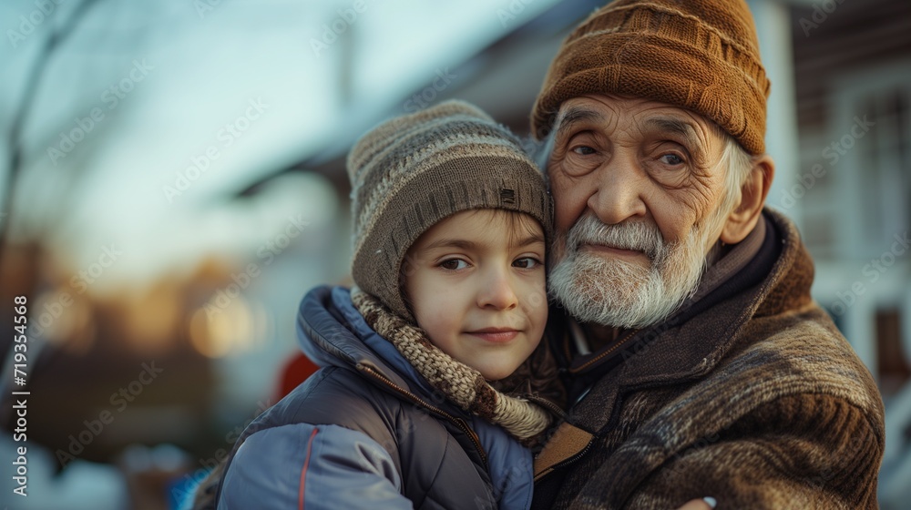 Fototapeta premium Elderly Man and Children Enjoying Outdoors