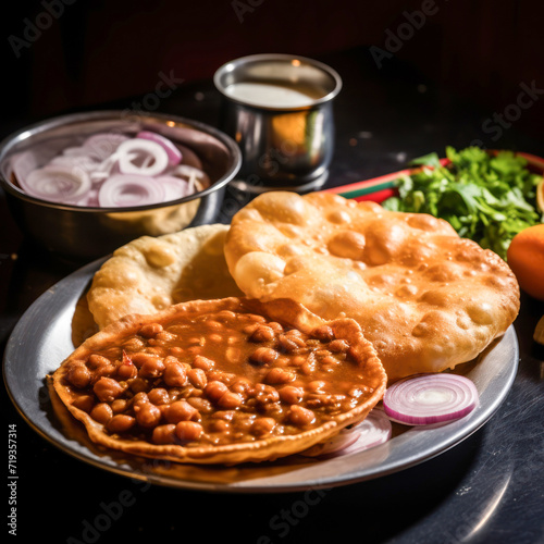famouse Indian food called chole bhature made from Chickpea and fried puri
