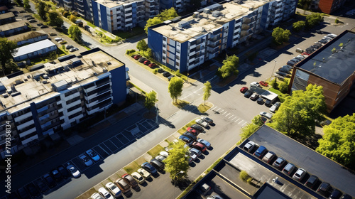 Top view apartments complex building urban lifestyle district landscape with small town