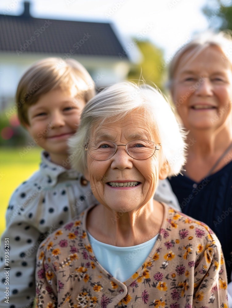 Grandmother with Granddaughters Smiling Together Grandmother with Granddaughters Smiling Together