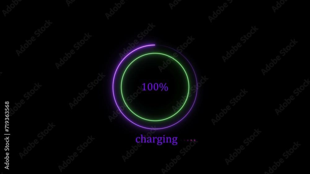 Charging icon magenta color circle loading bar illustration. Black background glowing neon light circle green 4k illustration. Charging icon magenta color circle loading bar illustration. Black background glowing neon light circle green 4k illustration.