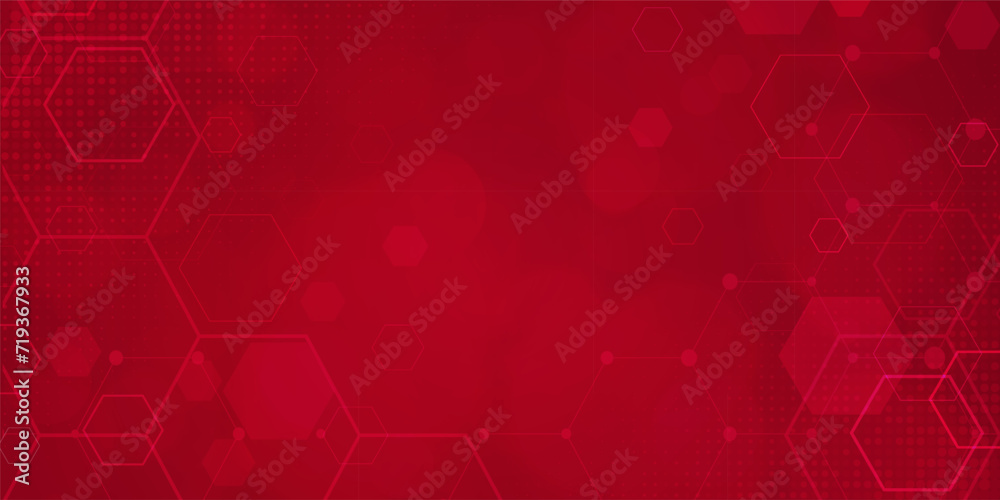 Digital technology futuristic internet network connection red background, abstract cloud cyber information communication, Ai big data science, innovation future tech, line dot illustration vector 3d - obrazy, fototapety, plakaty 