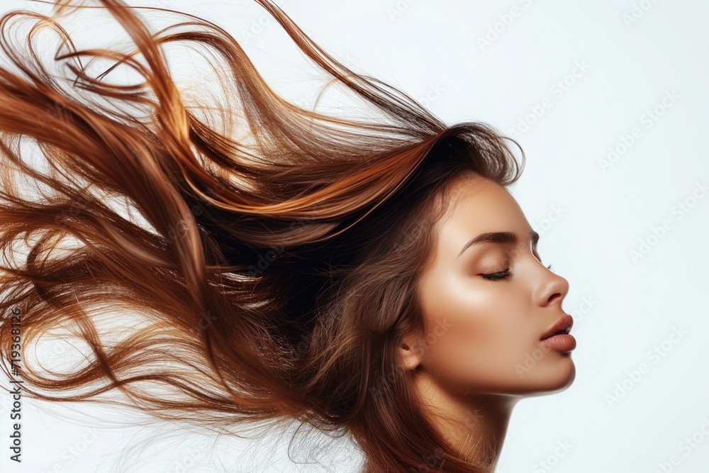 beautiful young female model woman shaking her beautiful hair in motion. ad for shampoo conditioner hair products. isolated on white background beautiful young female model woman shaking her beautiful hair in motion. ad for shampoo conditioner hair products. isolated on white background