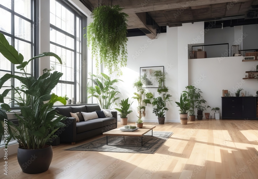 Empty room of modern contemporary loft with plan Empty room of modern contemporary loft with plan