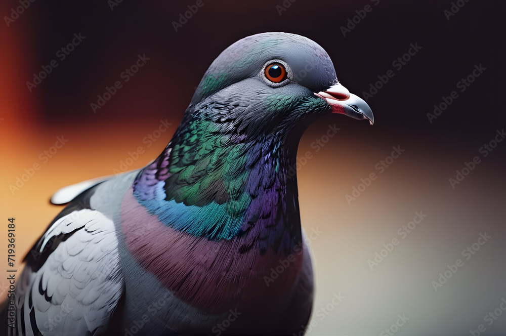 Close-up of a pigeon on a dark background