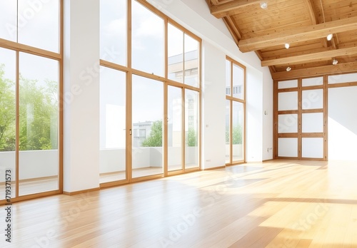 Empty room of modern contemporary loft with wood