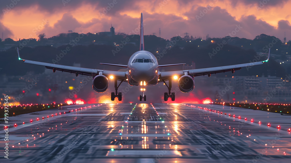 Obraz na płótnie Photo of airplane on the runway. Air transport concept w salonie