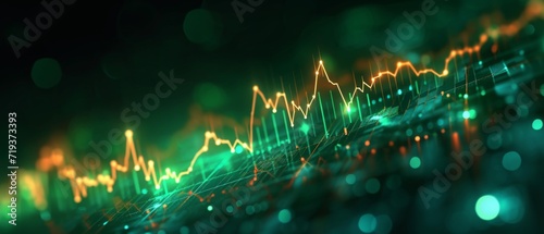 Graph Showing Upward Trend In Stock Market With Green Background And Rising Prices. Сoncept Green Background, Rising Prices, Upward Trend, Stock Market Graph photo