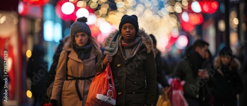 Latenight Black Friday Shoppers Clutching Bags As They Hunt For Deals. Сoncept Holiday Decorations, Cozy Winter Fashion, Festive Recipes, Gift Wrapping Ideas