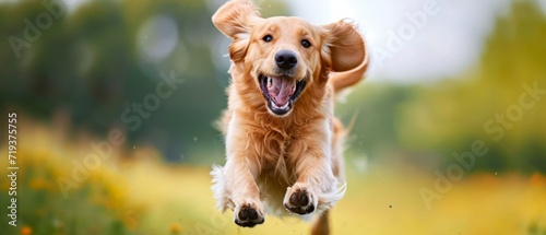 Playful Dog Leaping Joyfully, Its Paws Reaching For The Sky, Mouth Wide Open. Сoncept Pet Photography, Action Shots, Playful Pets, Jumping Dogs