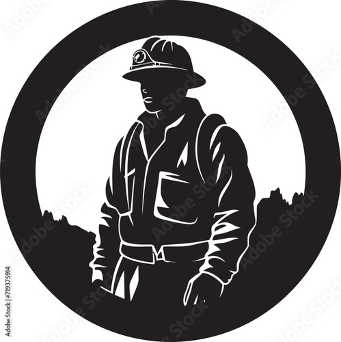 Monochrome Fire Department Badge   VectorVector Graphic of Firemans Scene