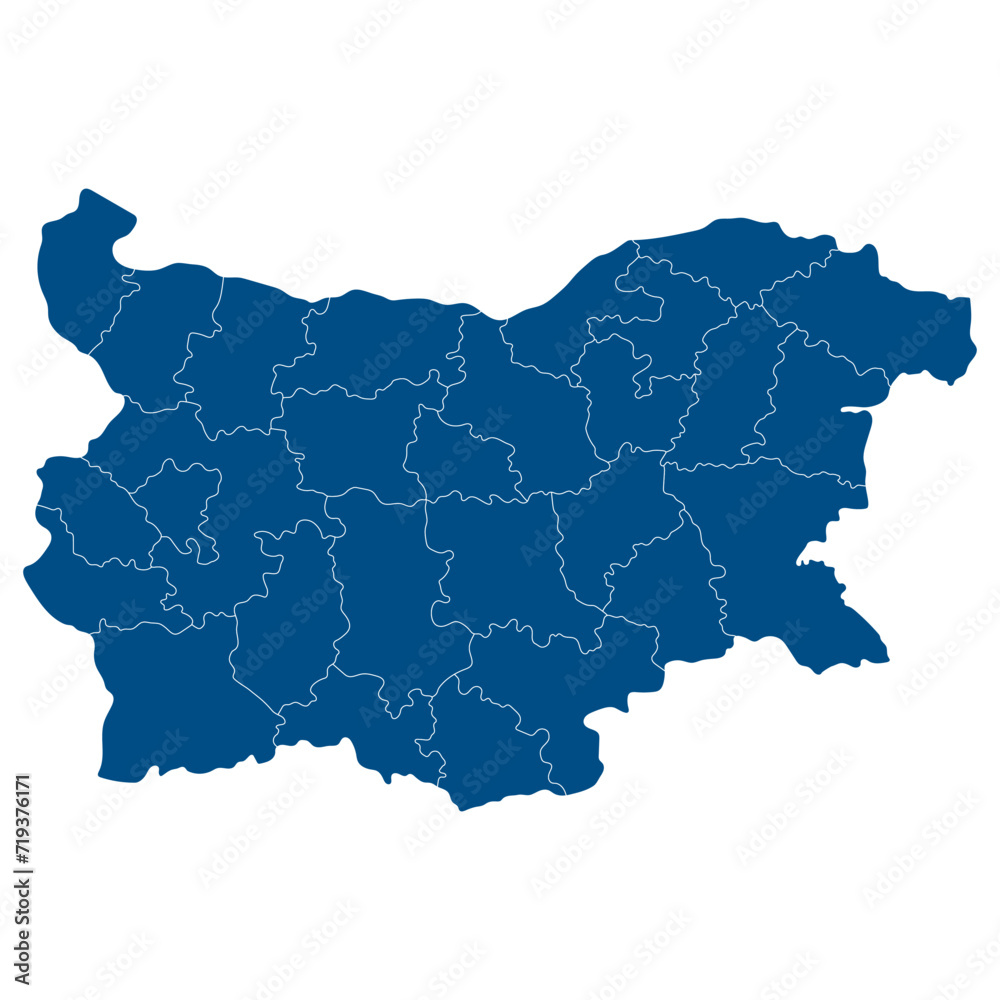 Bulgaria map. Map of Bulgaria in administrative provinces in blue color Bulgaria map. Map of Bulgaria in administrative provinces in blue color