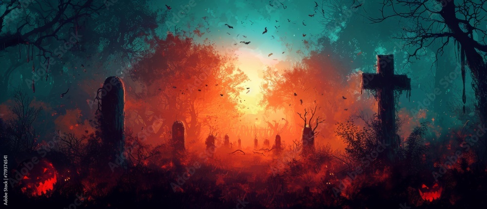Eerie Halloween Background With Day Of The Dead Elements Creates ...