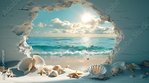 Hole in the wall background with beach view.