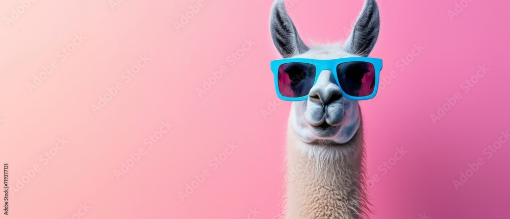 Eye-Catching Advertising With A Surreal Llama Sporting Sunglasses On A Pastel Background. Сoncept Bold Typography, Creative Branding, Quirky Illustrations, Memorable Marketing Campaigns