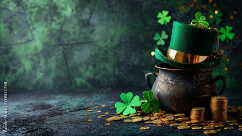 Enchanted St. Patrick's Day Cauldron with Green Hat and Clover
