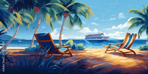Tropical Beach Paradise with Cruise Ship View