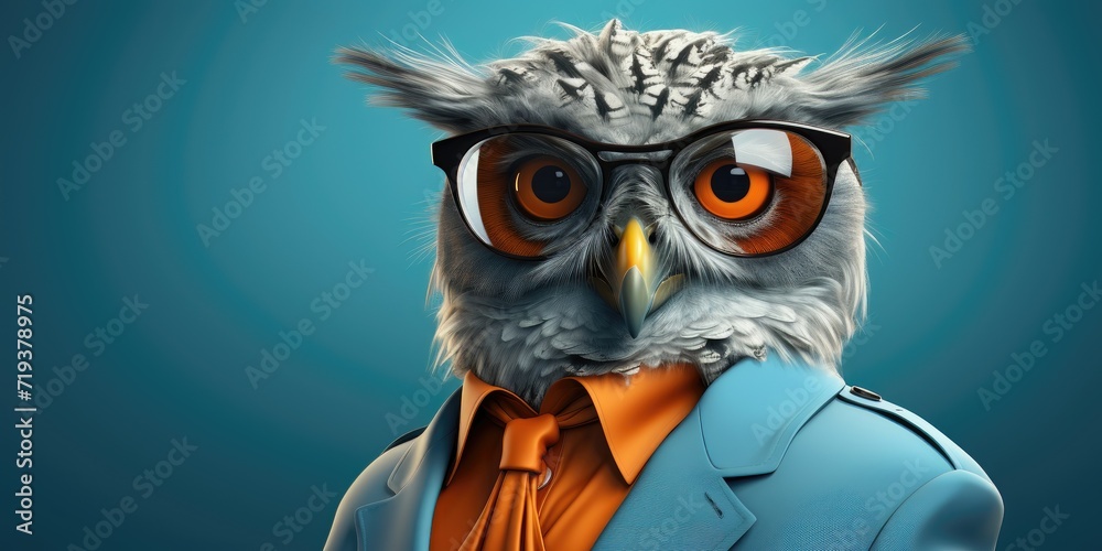 Fototapeta premium Owl in sunglasses and a suit, modern and distinguished.