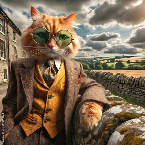 Cool Cat Wearing a Tailored Suit and Tinted Shades