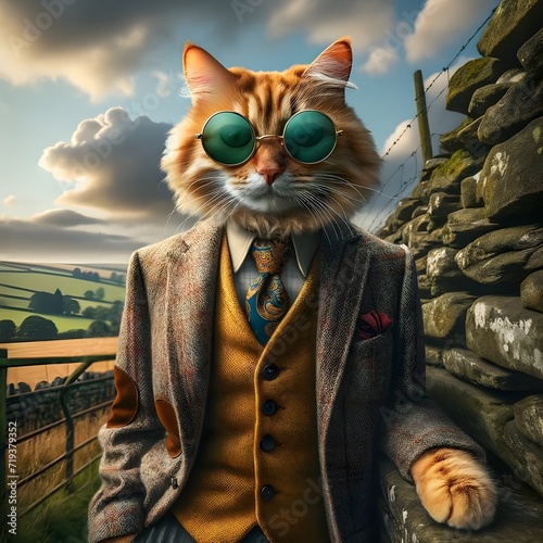 Cool Cat Wearing a Tailored Suit and Tinted Shades