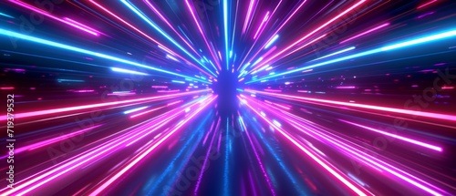 Vibrant Neon Lights Create A Mesmerizing Abstract Background With Laserlike Rays. Сoncept Abstract Neon Art, Mesmerizing Light Show, Laser Rays, Vibrant Colors