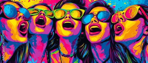 Capturing The Energetic Social Interaction And Joyful Atmosphere Of A Vibrant Pop Art Group Selfie. Сoncept Pop Art Group Selfie, Energetic Social Interaction, Joyful Atmosphere, Vibrant Colors © Ян Заболотний
