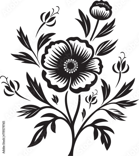 Nocturnal Noir Elegance Illuminated XIV Chic Black Floral Vector EleganceInked Floral Harmony Envisioned XIV Elegant Floral Vector Harmony